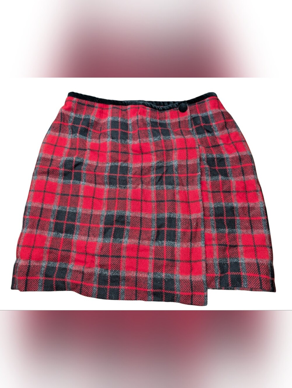 Red Plaid Midi Skirt with Black Trim